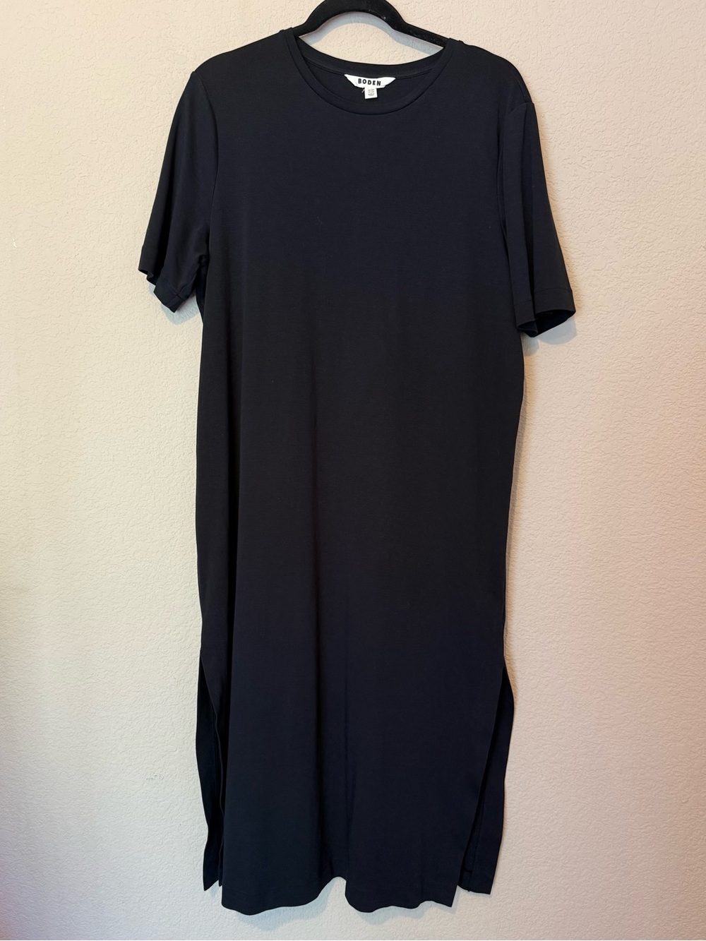 Boden Black Short Sleeve Side Slit Jersey Midi Dress Women US Size 14 R Casual